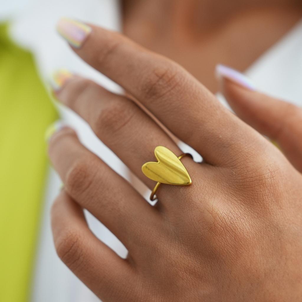 Anelli in Acciaio Inossidabile per Donna Cuore Estetico Colore Oro Anello di Matrimonio Vintage Impermeabile Gioielli da Matrimonio Accessori per Ballo di Fine Anno Regalo