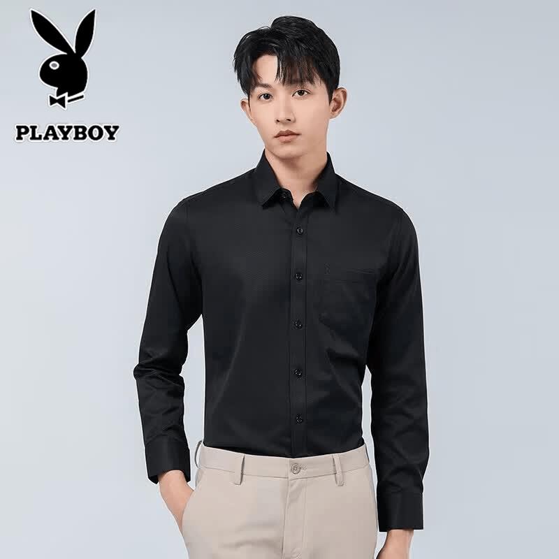 PLAYBOY Men s Long Sleeve Slim Fit Business Casual Shirt 40 чёрный