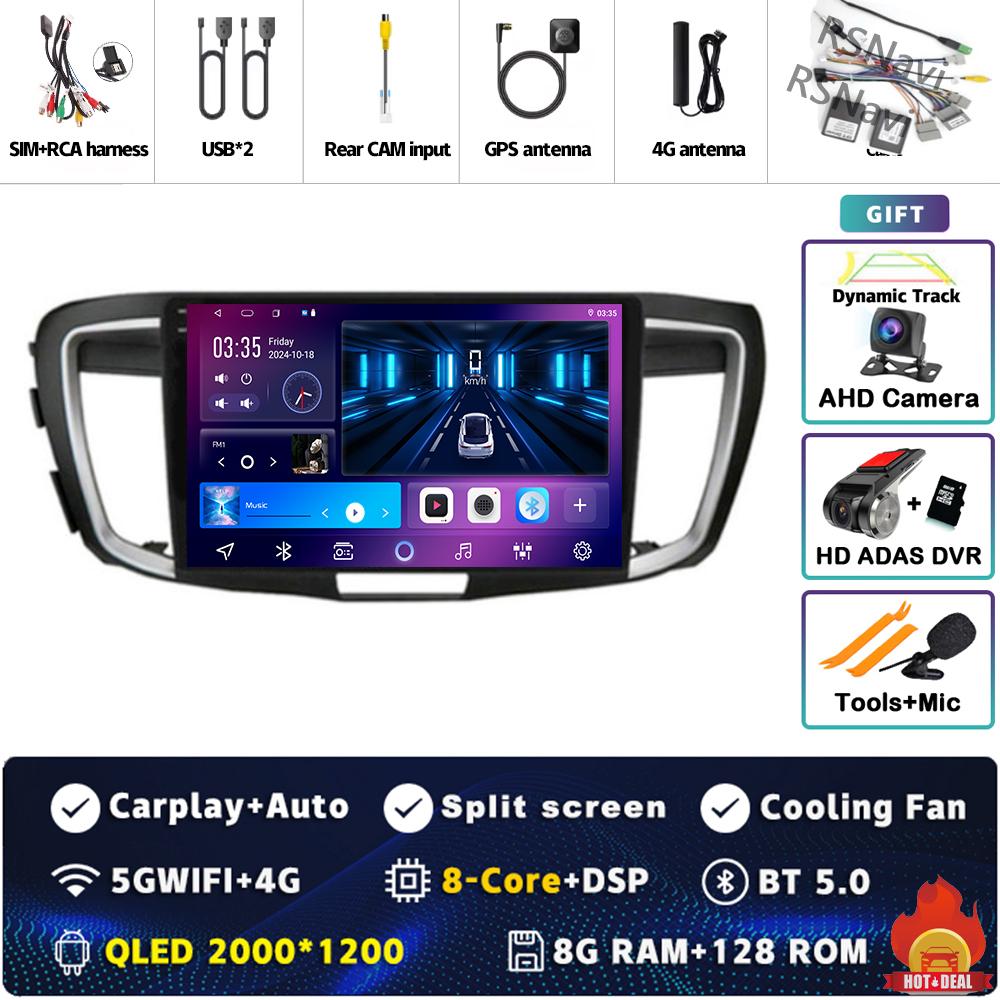 Android 14 CarPlay Car Radio For Honda Accord 9 2013 2014 2015 2016 2017 Multimedia Navigation GPS Stereo video 360 Camera Auto