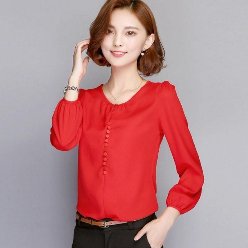 Elegant Summer Female Shirt Long Sleeve Blouse Button Women Office Chiffon Ruffle Tops For Stylish Comfort