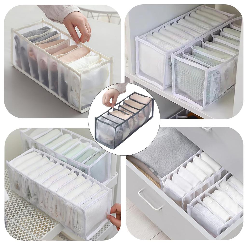 Xawslife Kleideraufbewahrungs-Set für und Kleine Netz-Waschbare Boxen, 3, 7-Fächer, Unterwäsche, Socken, Krawatten, Gegenstände, Material, Faltbar,