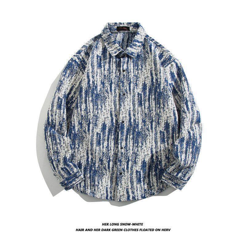 Men's Cuban Vintage Retro Long Sleeve Shirt Japanese Ethnic Style Autumn Winter Casual Button Down