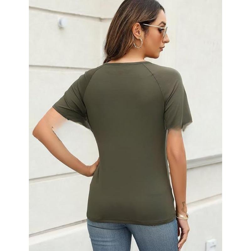 YYFS Women's Fashion Casual Summer Spring Solid Color Print Short Sleeve O-Neck Blouses & Shirts