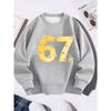 Birthday Gift For Kids Aged 4-12 Cute Yellow Cartoon Face Safety Pin Number 67 Graphic Sweatshirt Unisex Boys Girls Kawaii Pink Soft Fleece Crewneck
