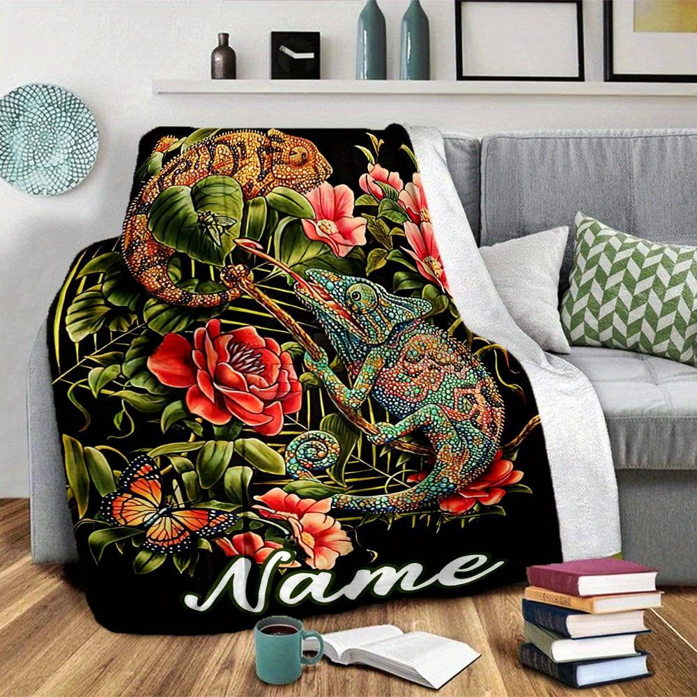 Customizable Chameleon Floral Butterfly Home Customize Your Name Blankets Comfortable Soft Lightweight Allseason Multipurpose Blanket For Picnics