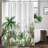 Green White Tropical Palm Tree Leaf Shower Curtain, Waterproof Washable Bathroom Decor Fabric Curtain  With Hooks