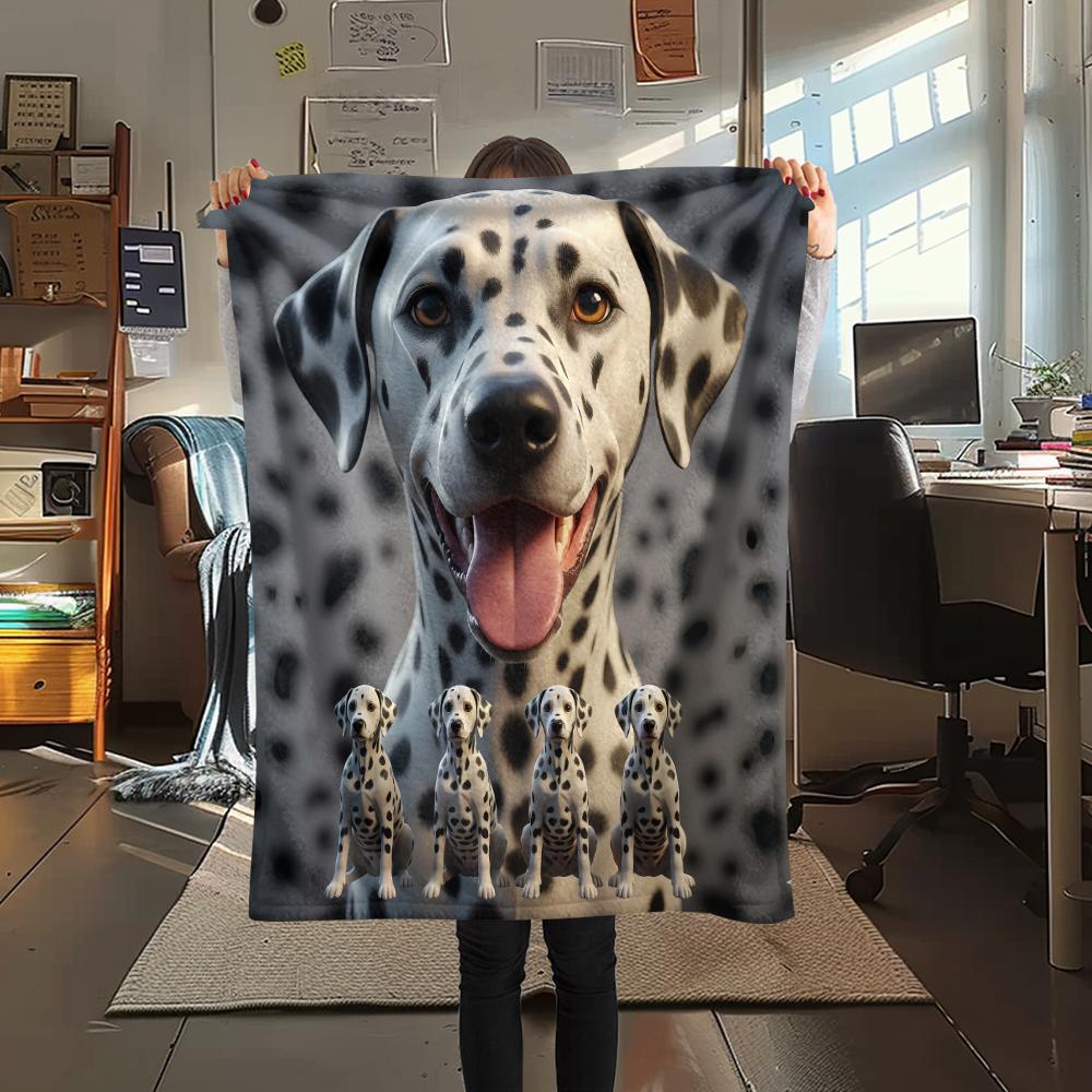 1Pc Tibetan Mastiff Dalmatian Print Flannel Blanket, High quality Comfortable for All Seasons, Home Decor, Warmth and Comfort, Perfect for Gifts