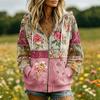 Women's Casual Hooded Sweatshirt with Zipper Pockets Printed Design