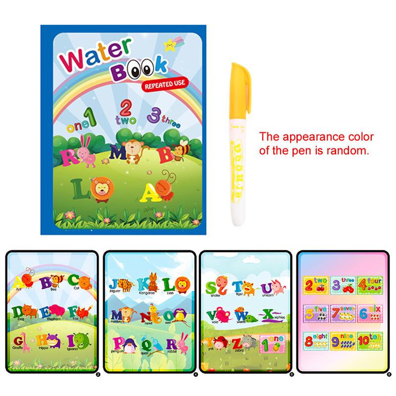 Water Drawing Book with Refillable Water Pen Reusable Magic Painting Drawing Board Cute Cartoon Pattern Gift for Boys Girls TMZ