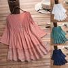 Floral Lace Hem Blouse Women Half Sleeve Hollow Out Stitching Buttons Decor