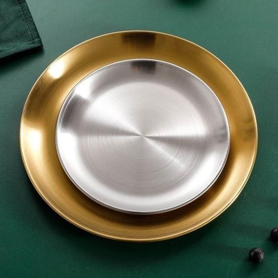 Runde Servierschale aus Edelstahl Snack-Servierplatte für Obst BBQ Robuste Schale für Küche Restaurant Camping