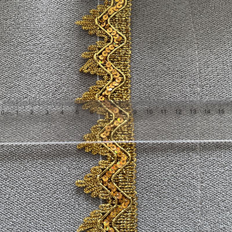 4 meters/13.12ft each pack Golden Metallic Wavy Fringe Lace Trim Vintage Wave Laces sequin Scalloped Decorative Ribbon for Wedding Dress