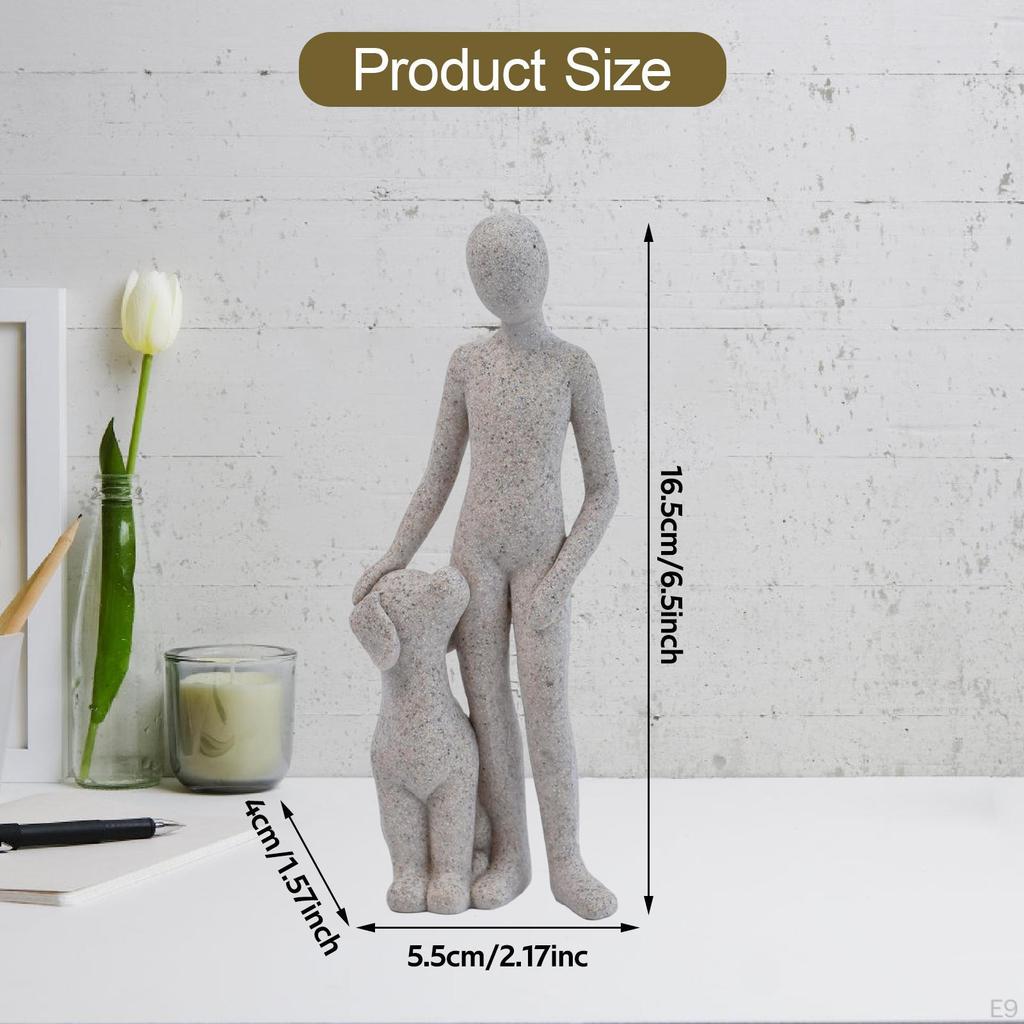 Man with Dog Statue Ornament 2.1x1.5x6.5inch Multipurpose Cute Lightweight for Pet Owners Heartfelt