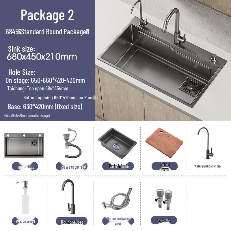 Handmade Gunmetal Gray SUS304 Stainless Steel Large Single Bowl Kitchen Sink