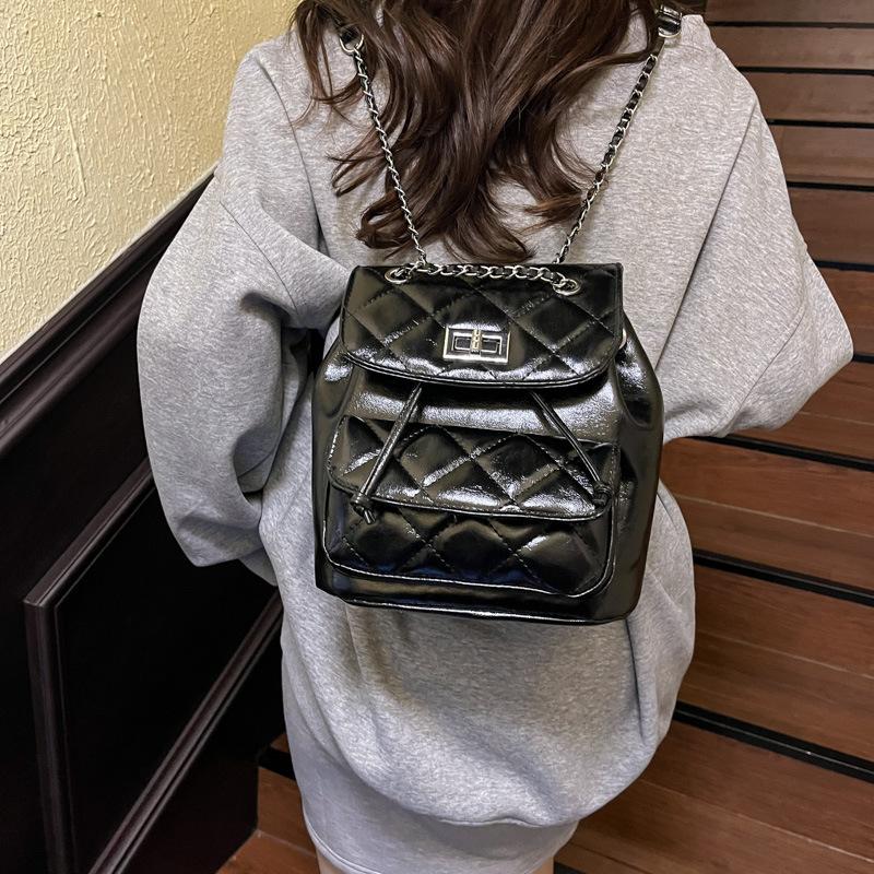 Rautenketten-Rucksack Damen Nischendesign Mode Bucket Bag Lässig Koreanische Version Schultasche Premium Reiserucksack