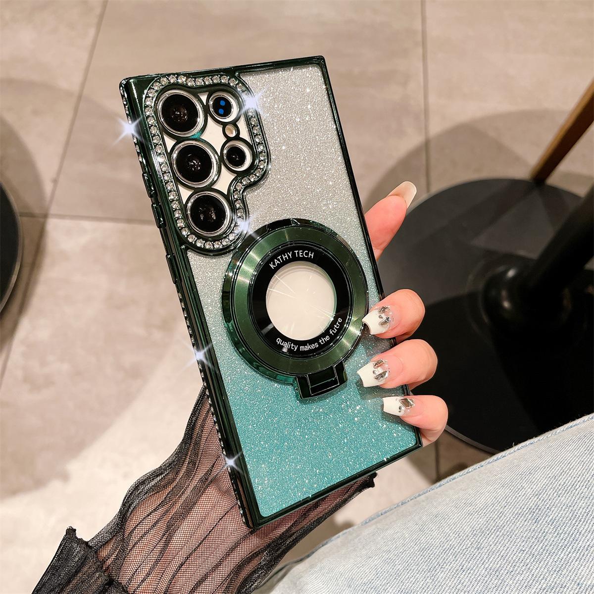 

Samsung S25 Protective Case S22 Side Drill Mobile Phone Case S24 Transparent Rhinestone Magnetic Suction Bracket A56 Anti Fall Flash Powder Samsung A06