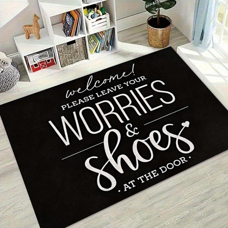 1pc "Please Leave Your Worries and Shoes At The Door" Print Mat, for Bedroom, Bathroom, Living Room, Anti-slip Polyester Mat
