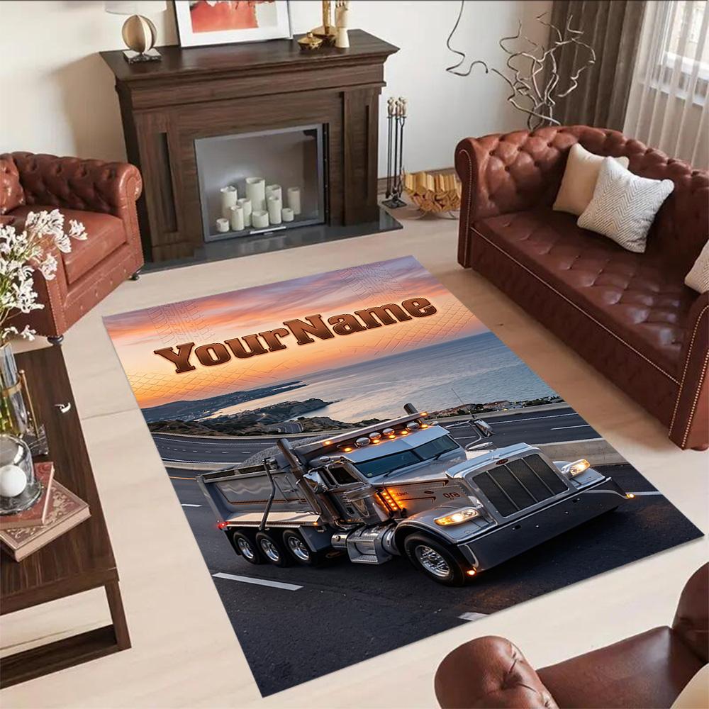 Peterbilt Heavy Trucks Customize Your Name Carpet Perfect for Game Room Decorate Room Bedrooms Playrooms Anti-slip Rug Office Home Decor