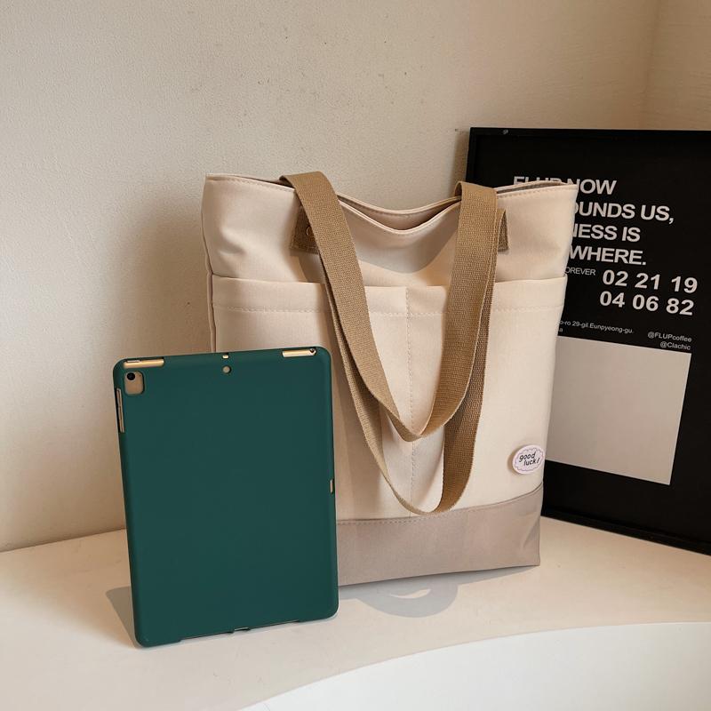 Commuter Tote Bag Women Color Block Underarm Bag Student Shoulder Bag