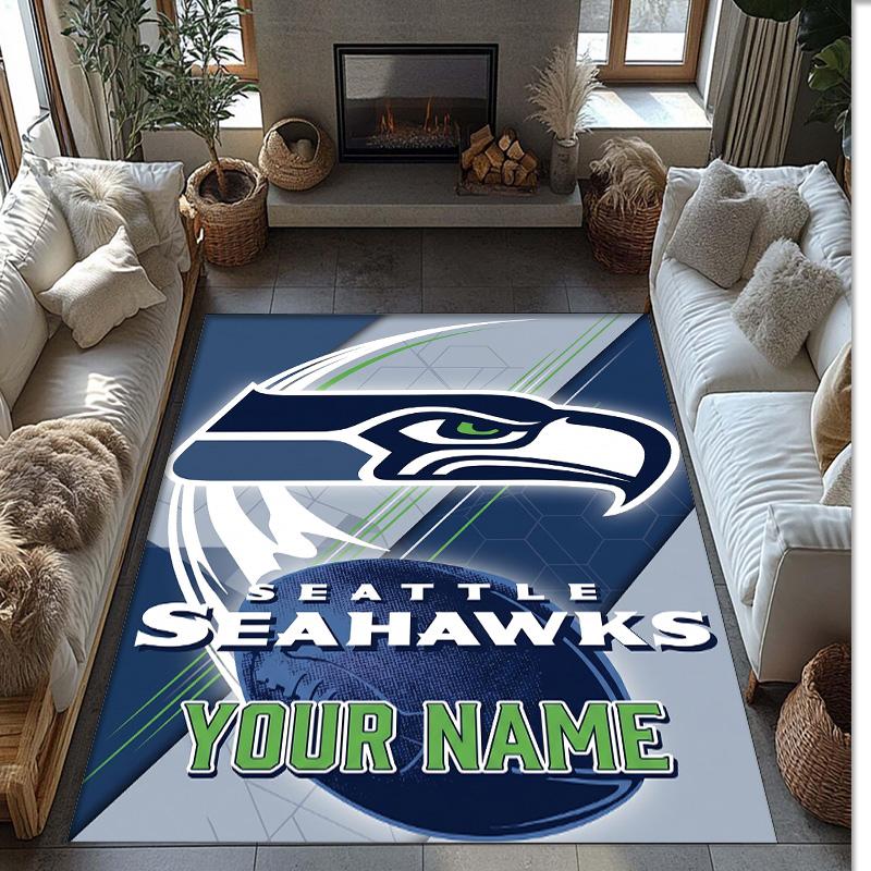 Seattle Seahawks Kristal Kadife Halı, Ev Dekorasyonu Hediye için Kişiye Özel İsim Yazılı Kaymaz Zemin Paspası