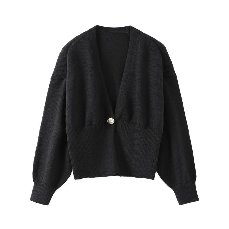 

Елегантний в язаний кардиган з V-подібним вирізом, жіночий вільний светр з одним ґудзиком, жіночий осінньо-зимовий м який однотонний жіночий трикотаж L чорний
