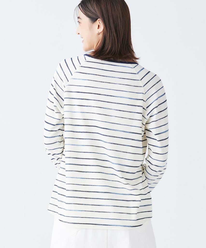 LL Bean Unshrunkable Mini Waffle Long Sleeve Crew US Size Sailcloth Painterly 1000191681 Women's Tee, Neck, Striped, Fit, Petite, M, Stripe, White,
