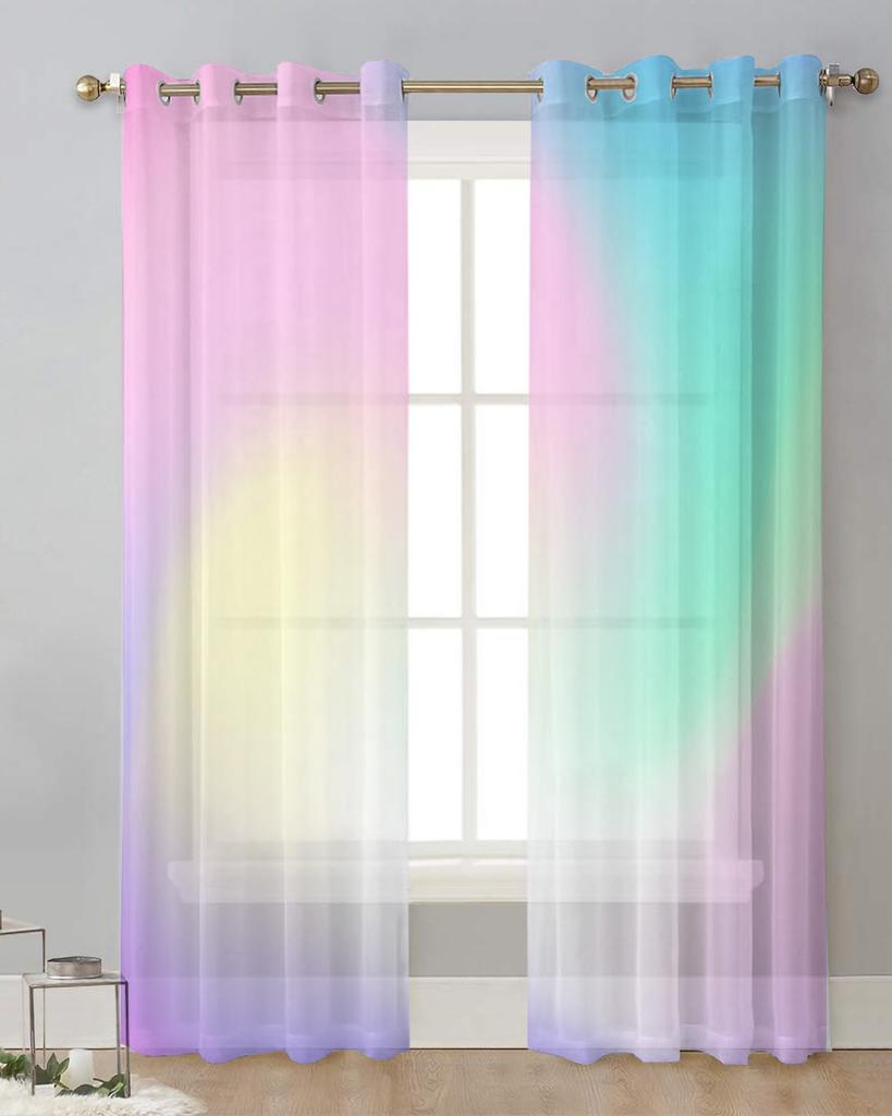 Pink Purple Gradient Rainbow Sheer Curtains for Living Room Decoration Window Curtains for Kitchen Tulle Voile Organza Curtains
