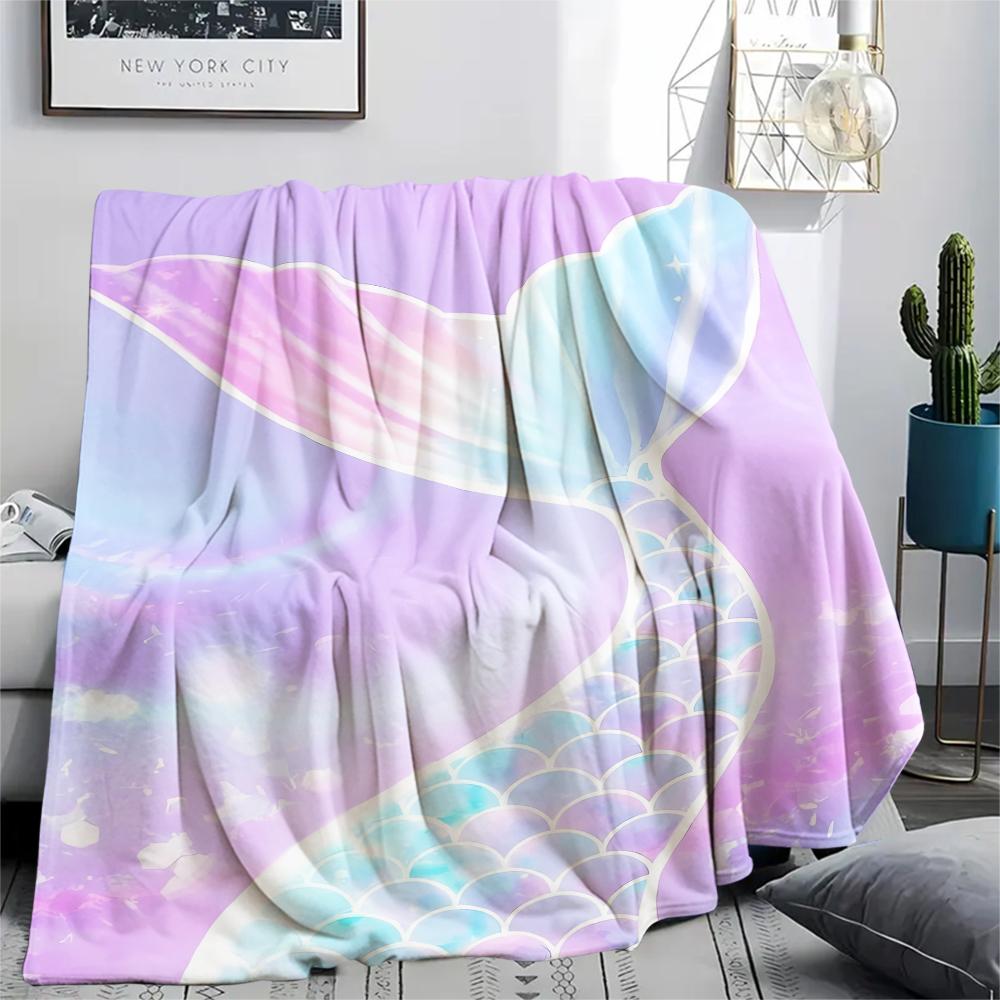 Mermaid and Stars Print Flannel Blanket,High Quality Comfortable for All Seasons,Home Decor,Warmth and Comfort,Perfect for Christmas Gifts