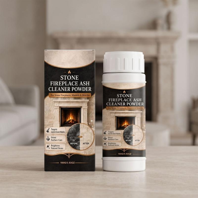 Fine Stone Hearth Cleaning Powder in a Plastic Bottle for Soot Care, Controlled Dispensing, Routine Mantel Cleaning and End-of-Season Surround