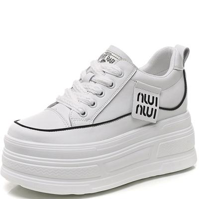 8CM Neue Plateau-Keil-Sneakers Schuhe mit Höhenerhöhung Echtes Leder für Damen Frühling Herbst Air Mesh Sommerschuhe Weiß