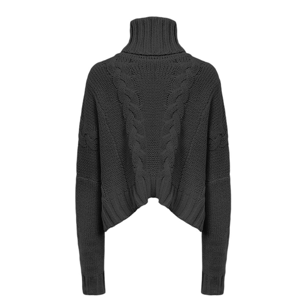 Women's Fashion Knitted Cable Neck Short Sweater
