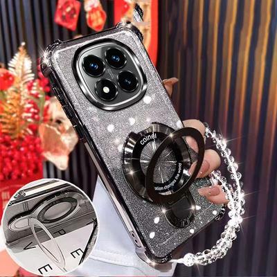 Pro Realme 14 Realme14 13 12 Pro Plus C75 C65 C63 C61 C55 C53 C51 Nárazuvzdorné pouzdro Třpytivé Magnetický držák Náramek Kryt