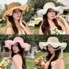 Straw Sun Hat With Wide Brim And Pearl Bow For Summer Beach Vacation