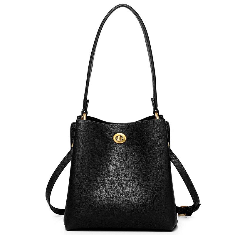 Geantă de umăr versatilă din piele de vacă Geantă tip găleată pentru femei, simplă, de capacitate mare