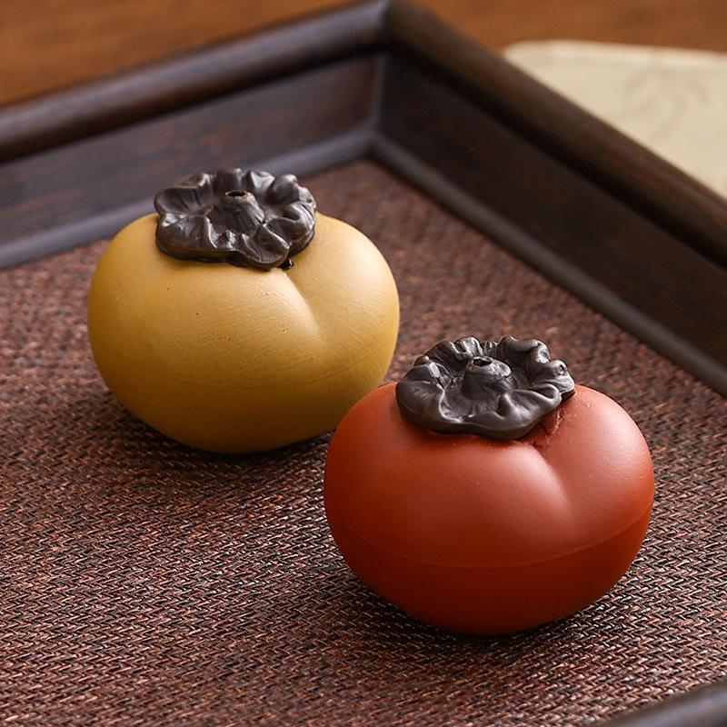 Creative Small Ceramic Persimmon Incense Holder - Zisha Burner for Agarwood & Sandalwood, Ideal for Tea & Incense Ceremonies Indoors