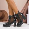 Plus Size 2025 Summer Mesh Modern Women's Boots Lace Up Breathable Back Zip Ankle Boots Classics Chunky Heels Ladies Sandals