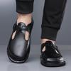 Men Flats Summer Roman Sandals Retro Brown Leather Closed Toe Beach Shoes Large Size