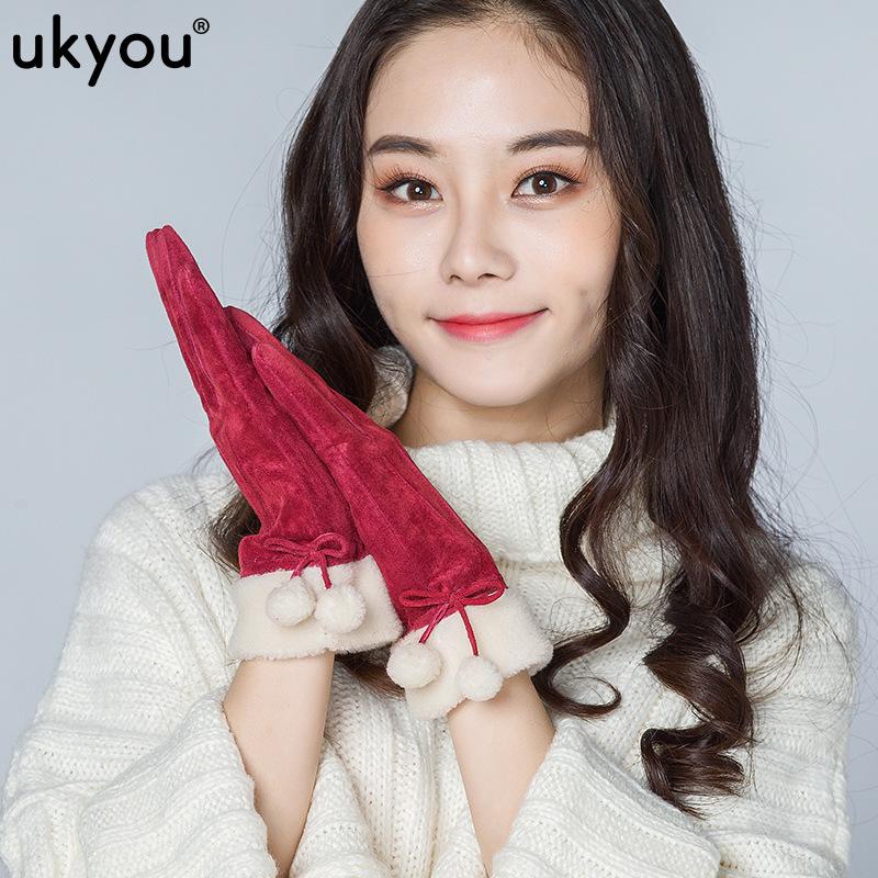 Women's Fleece-Lined Leather Cycling Gloves - Warm, Touchscreen-Ready, Perfect Christmas Gift