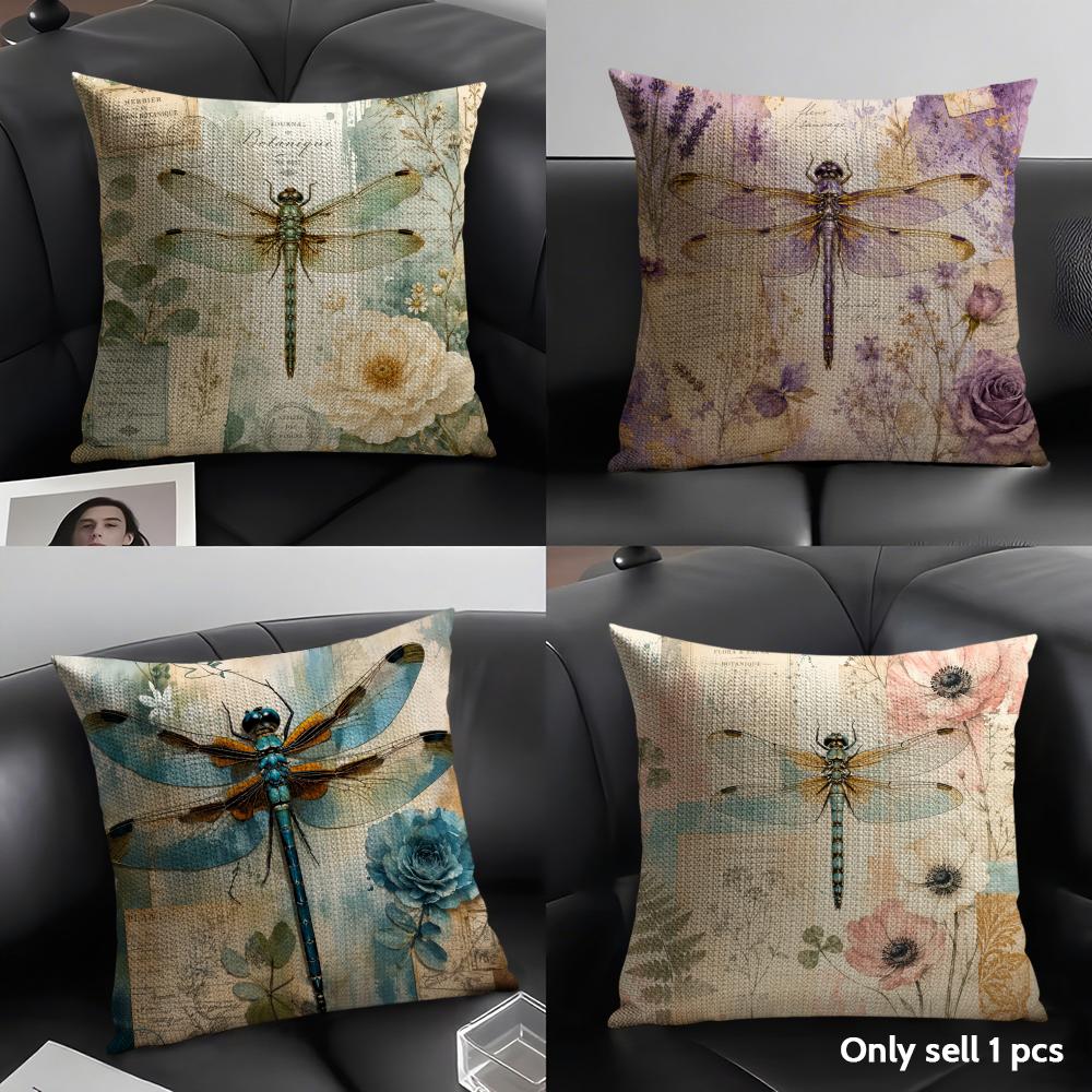Dragonfly Art Cushion Cover Linen Organic Fabric DoubleSided Printing Sofa Breathable Home Decor Gift Pillow Case