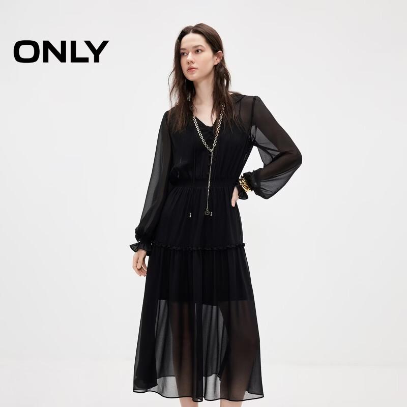 ONLY Women s Summer Deep V-Neck Ruffle A-Line Mid-Length Dress S