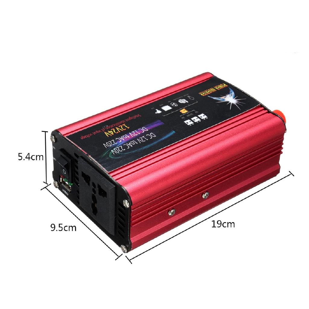 7.48 X 3.74 X 2.12" DC12/24V To AC 220V Sine Wave Power Inverter Car Charger USB Converter 3000W