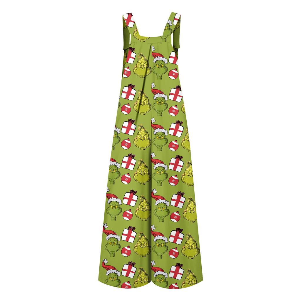 Women's Casual Loose Jumpsuit Christmas Print Wide Leg Jumpsuit Sleeveless With Pockets
