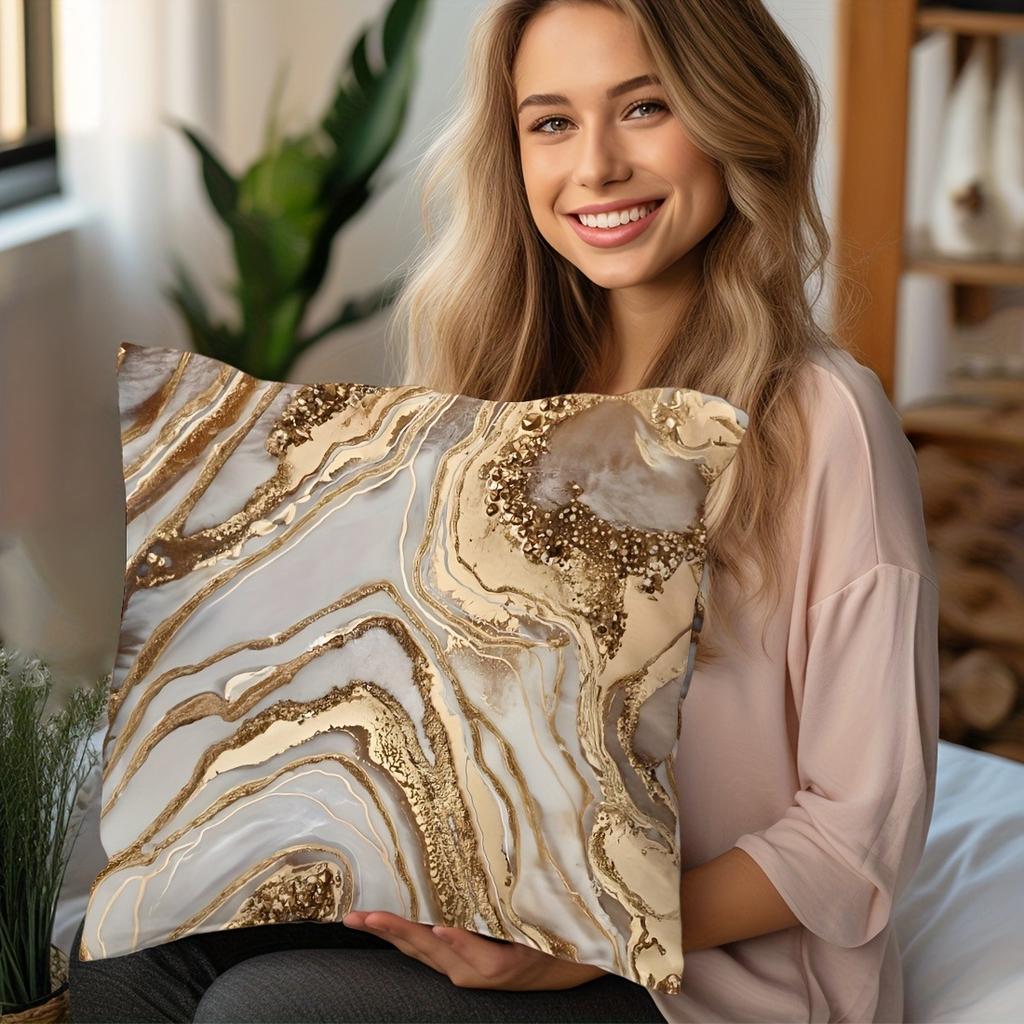 1Pc gold streamline marble printing design peach skin velvet pillow cover