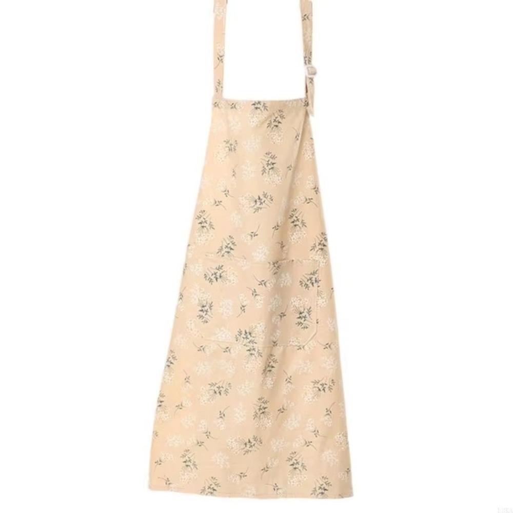 Floral Printed Kitchen Cooking Apron Breathable Anti-fouling Florist Apron with Pocket Adjustable Gardening Work Uniform