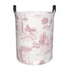 Custom Vintage Toile De Jouy Laundry Basket Foldable Blush Pink White Clothes Hamper for Baby Kids Toys Storage Bin