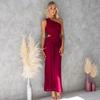Women's clothing European and American style long dress summer new sexy slanted shoulder slim-fitting pleated hip-wrapped dress