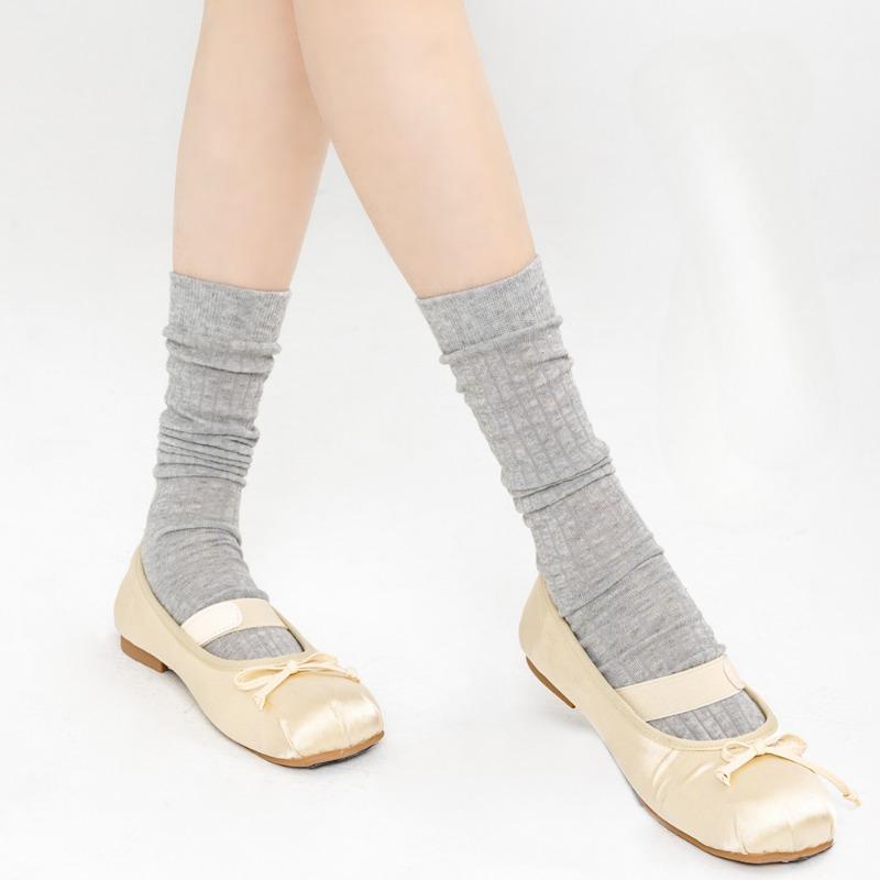 Ballet-style Dui Dui Socks for Women, Summer Thin Cotton Mesh Sweat-absorbing Mid-calf Socks, Spring and Autumn Solid-colored Calf Socks