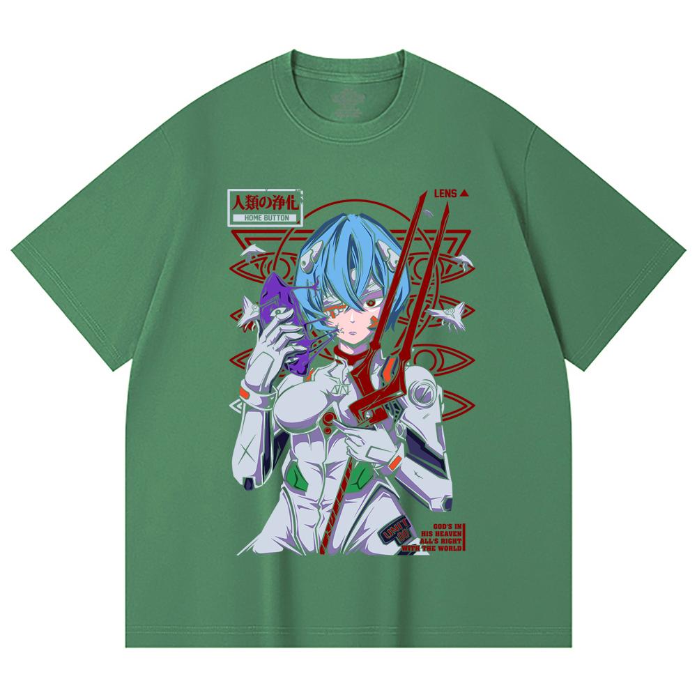 230 Gsm 100% Cotton Evangelion V7 Rei Print Unisex Heavy Cotton T Shirt