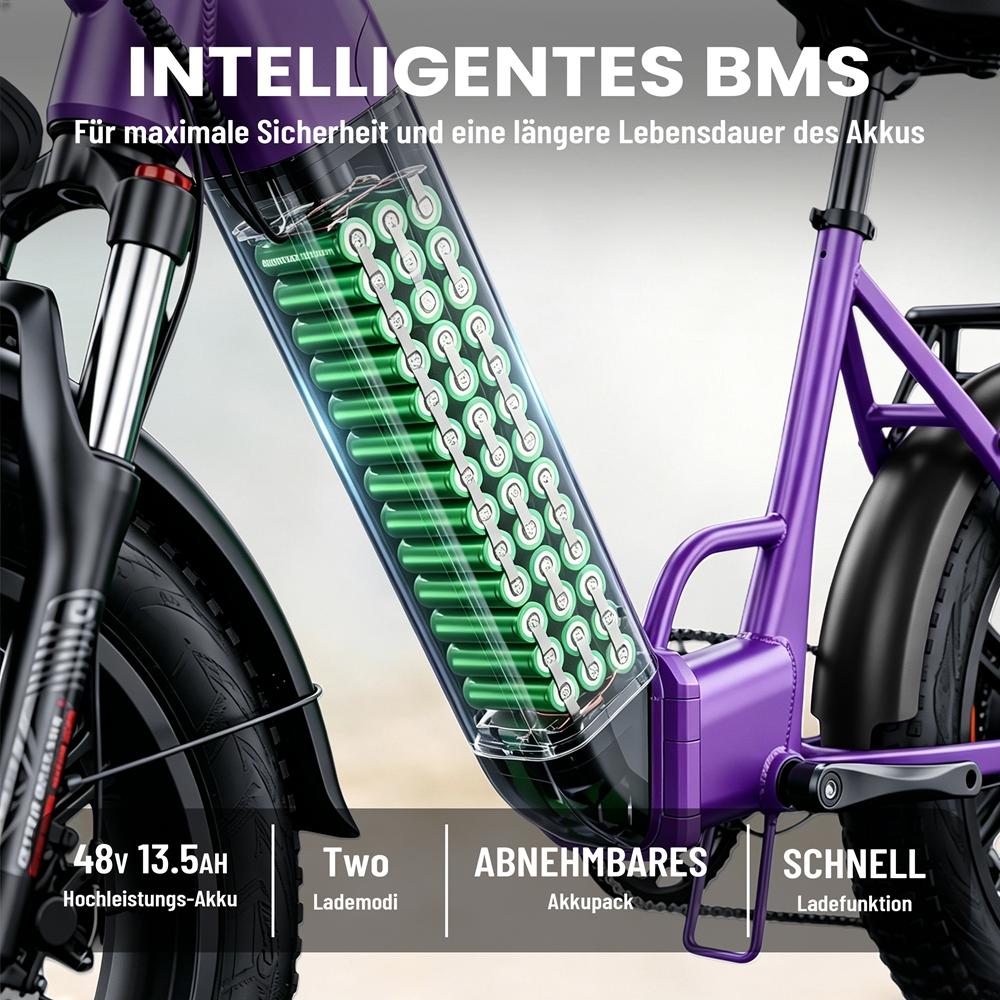 Electric Bicycle Foldable Kingbll Literide 500W Motor 20" Fat Tire City Electric Bike 48V 13.5Ah LCD Display 7 Speed Dual Disc Brakes Max Load 150Kg