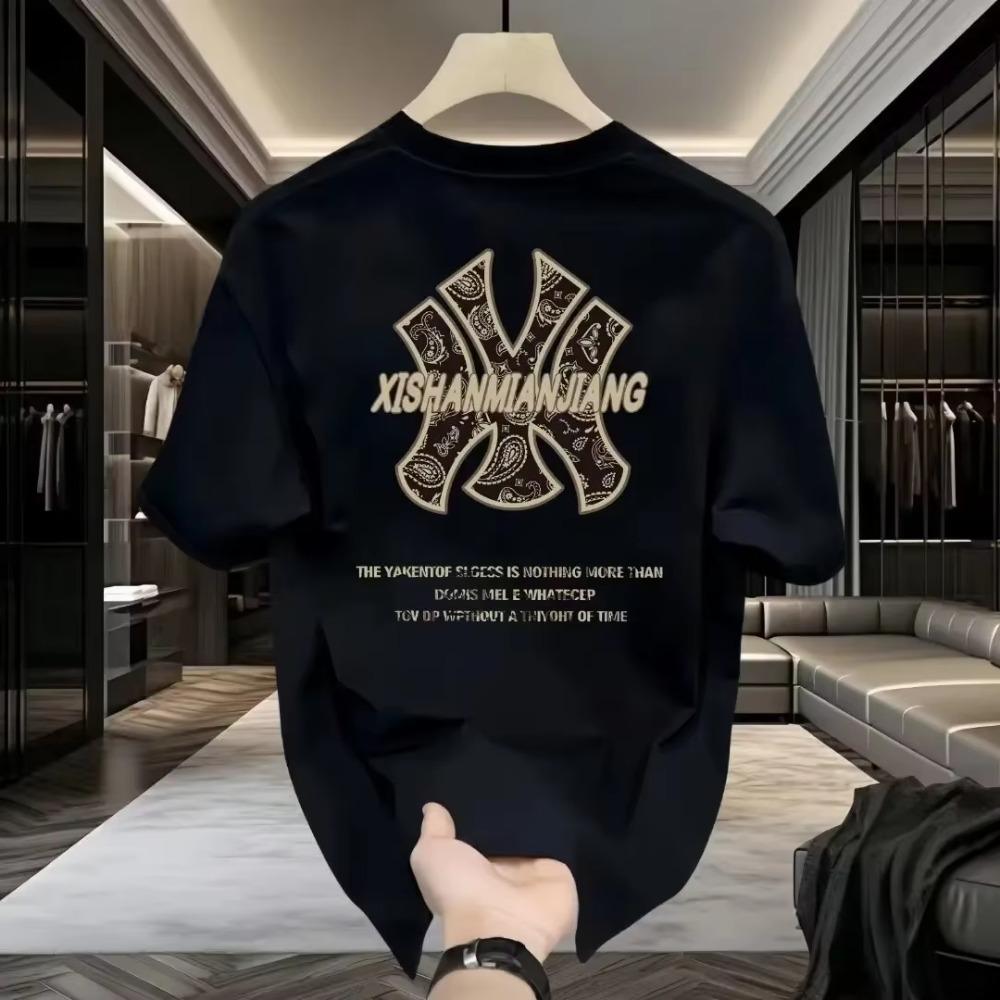 Men's printed T-shirt 100% cotton simple men's clothes printed T-shirt with all the fashion brand loose T-shirt 2025 summer